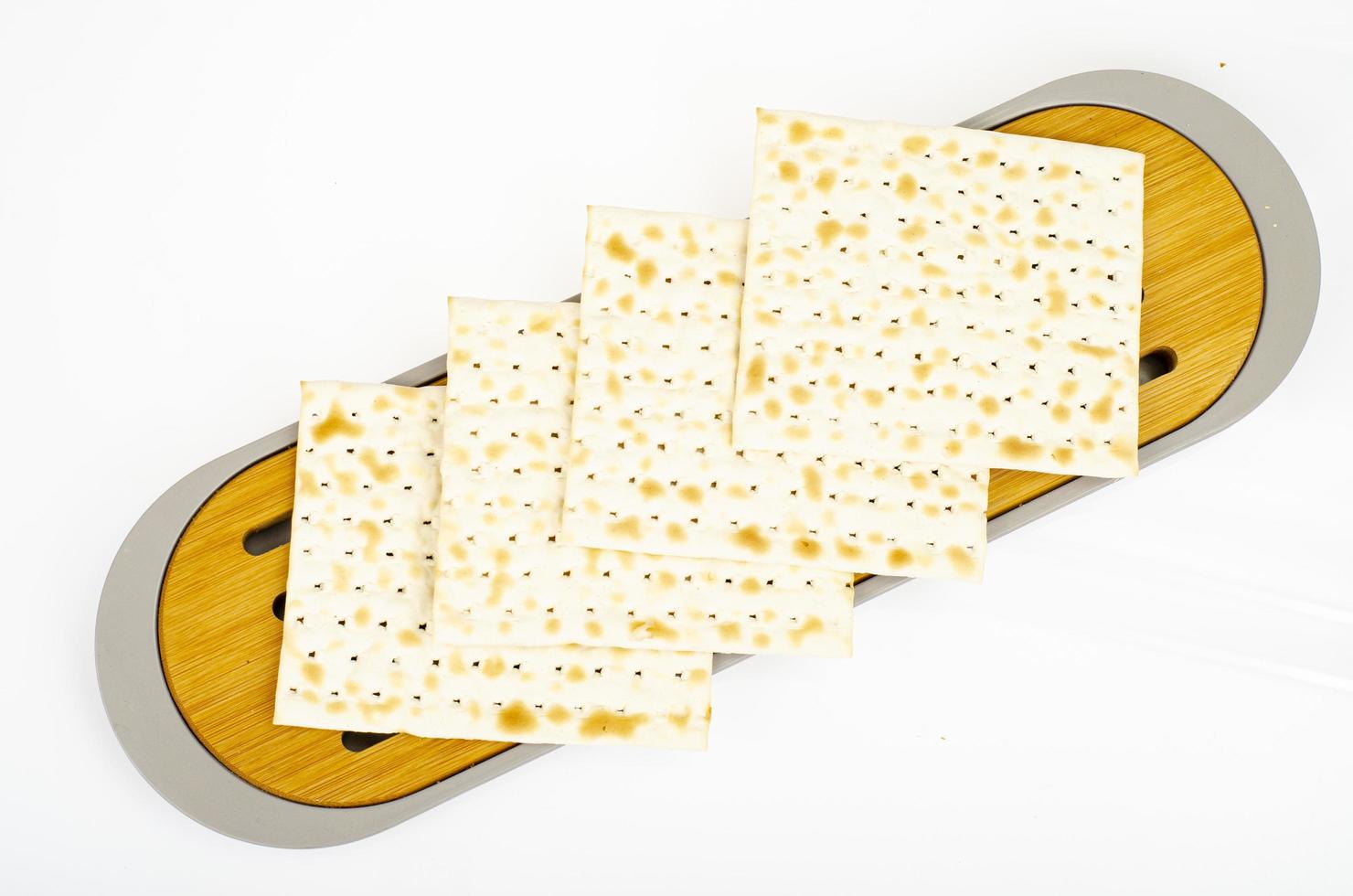 Traditional Jewish kosher matzo. Pesah celebration concept. Studio Photo