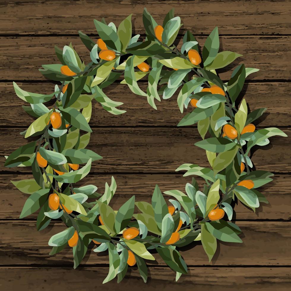 Round wreath of tangerine branches. vector
