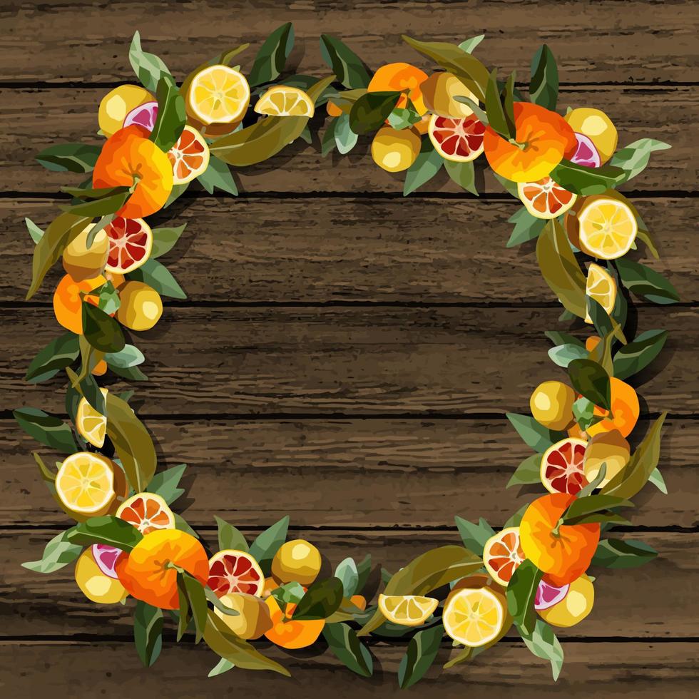 Round wreath of tangerine branches. vector