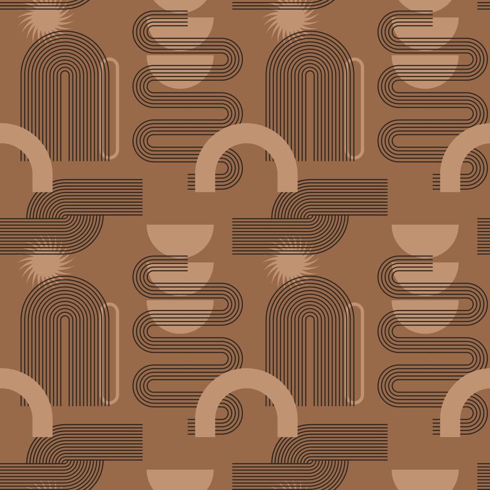 Aesthetic Contemporary printable seamless pattern with abstract Minimal elegant line brush stroke shapes and line in nude colors. vector