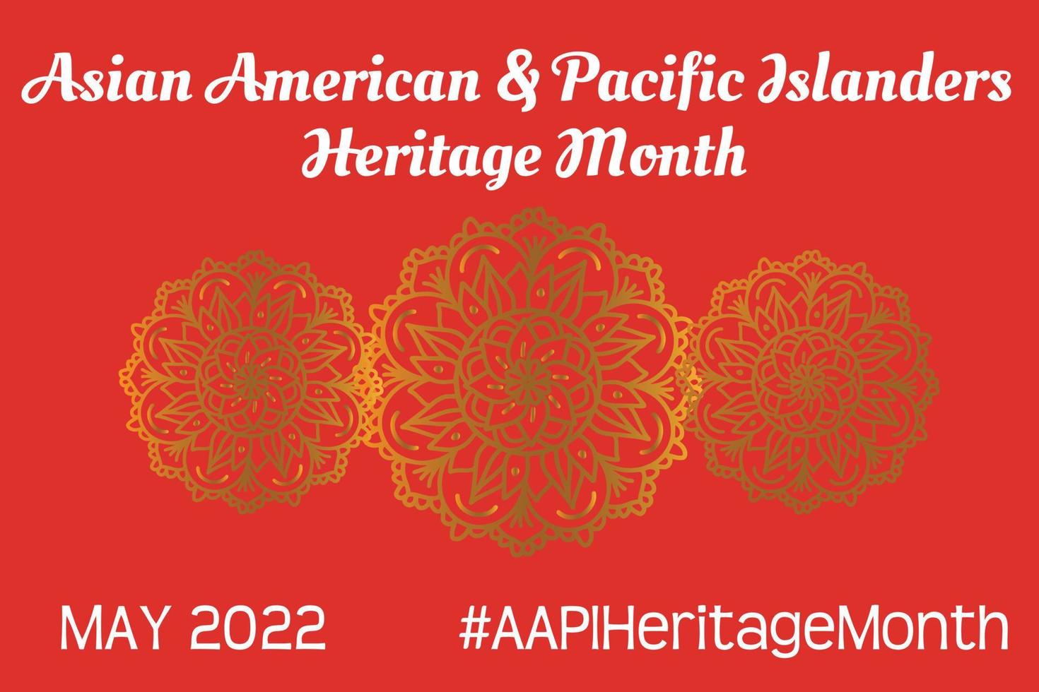 Asian American, Pacific Islanders Heritage month - celebration in USA. Vector banner with abstract mandala gradient golden symbol ornament on red background. Greeting card, banner AAPI