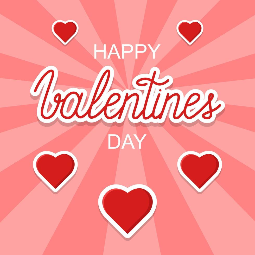 Happy Valentines Day banner with lettering and stickers heart. Gift card for 14 February. vector