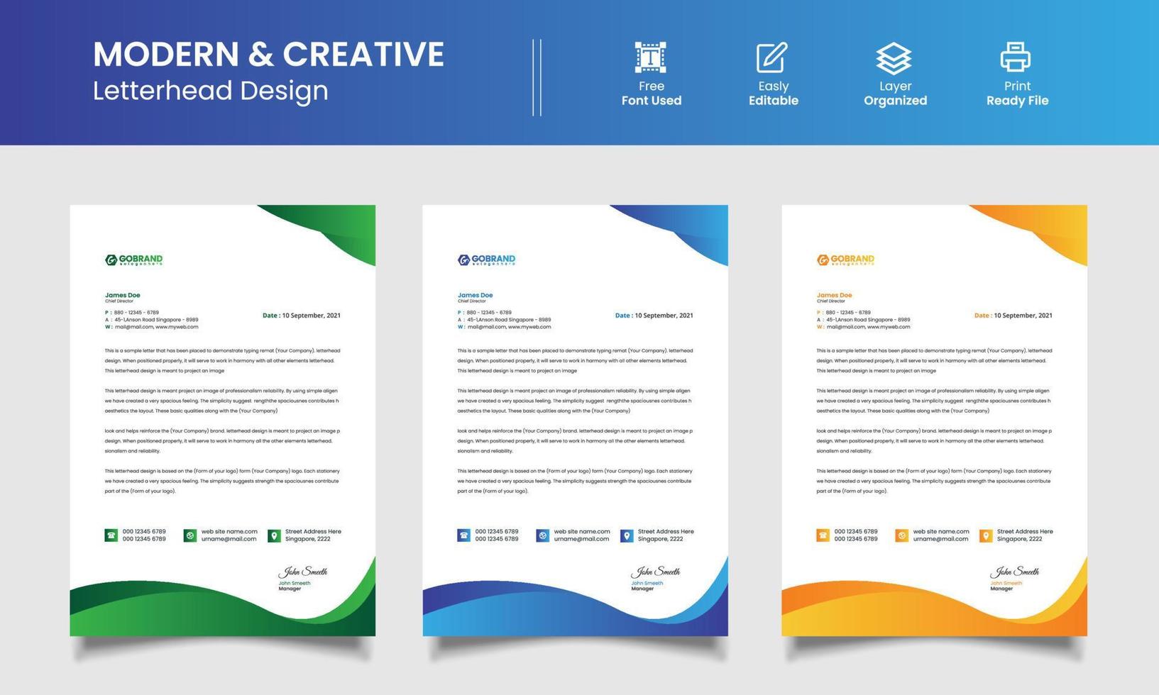 Corporate Letterhead, Modern Template Design vector