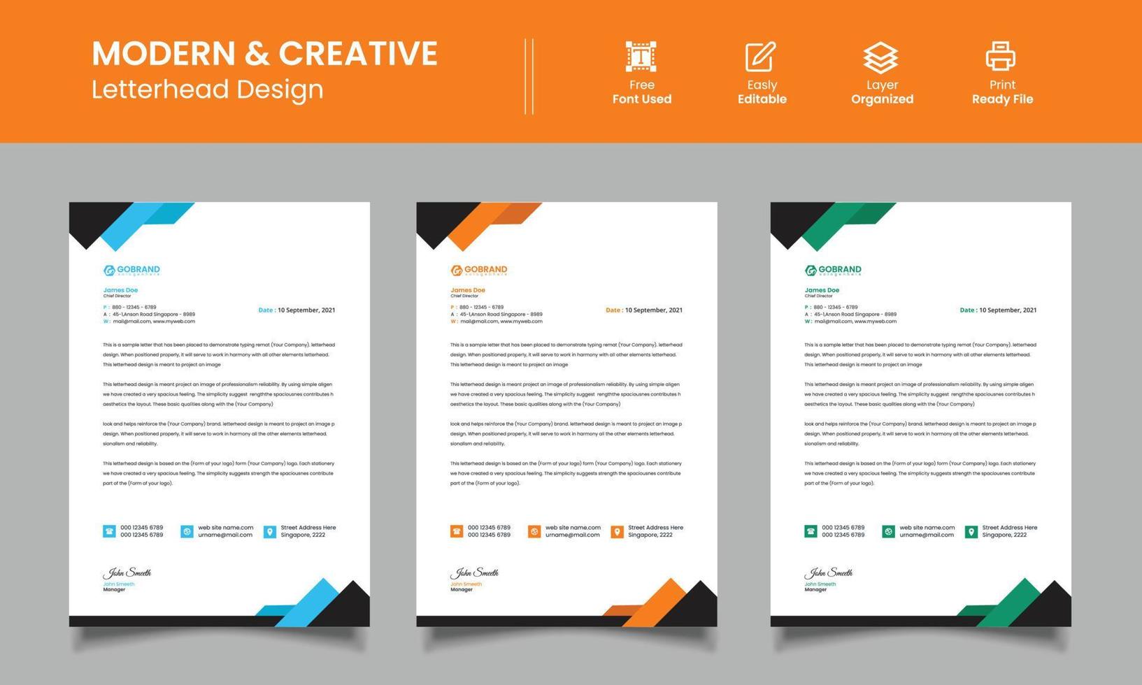 Corporate Letterhead, Modern Template Design vector