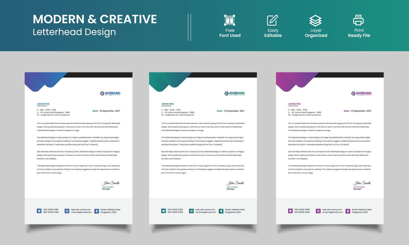 Business Letterhead Template Design Whit Various Color vector