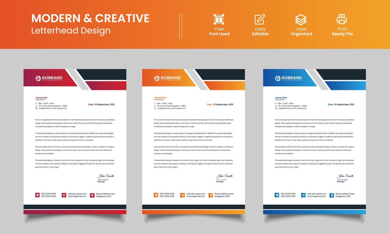 Business Letterhead Template Design Whit Various Color vector