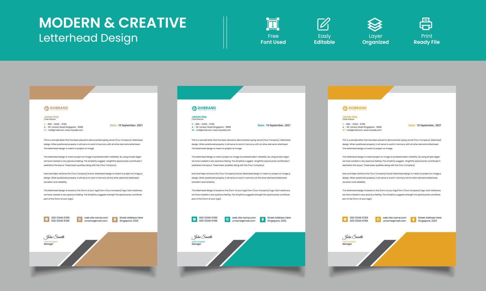 Modern Letterhead, Company Letterhead Template Design Whit Colorful Vector