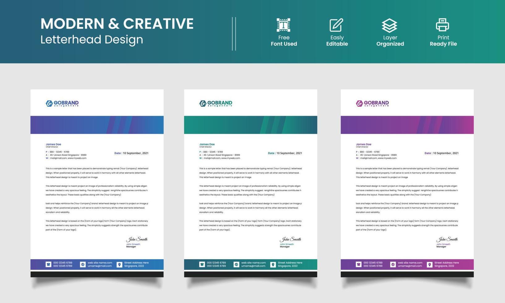 Modern Letterhead, Company Letterhead Template Design Whit Colorful Vector