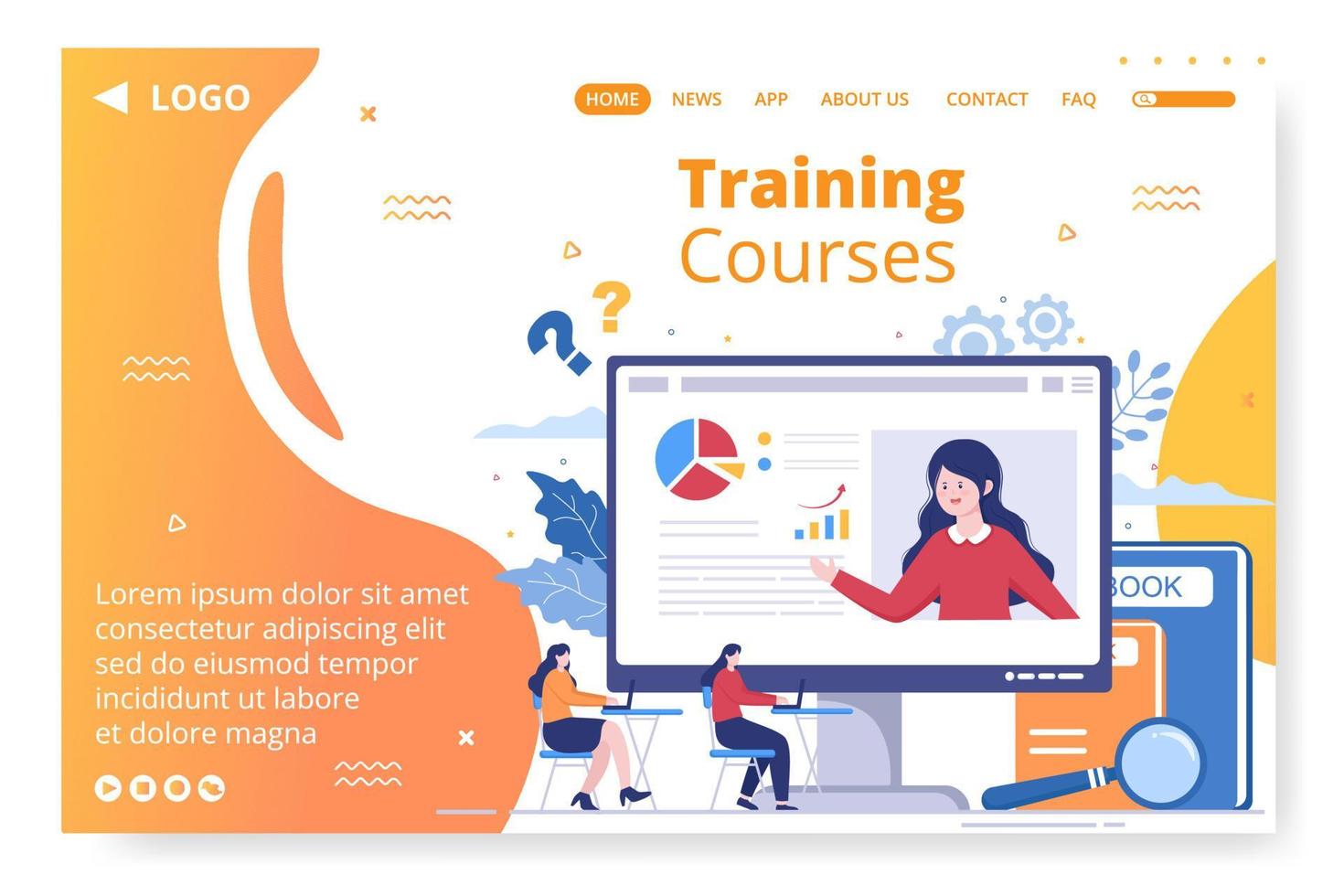 Business Online Training, Seminar or Courses Landing Page Template Flat Illustration Editable of Square Background for Social media or Greetings Card vector