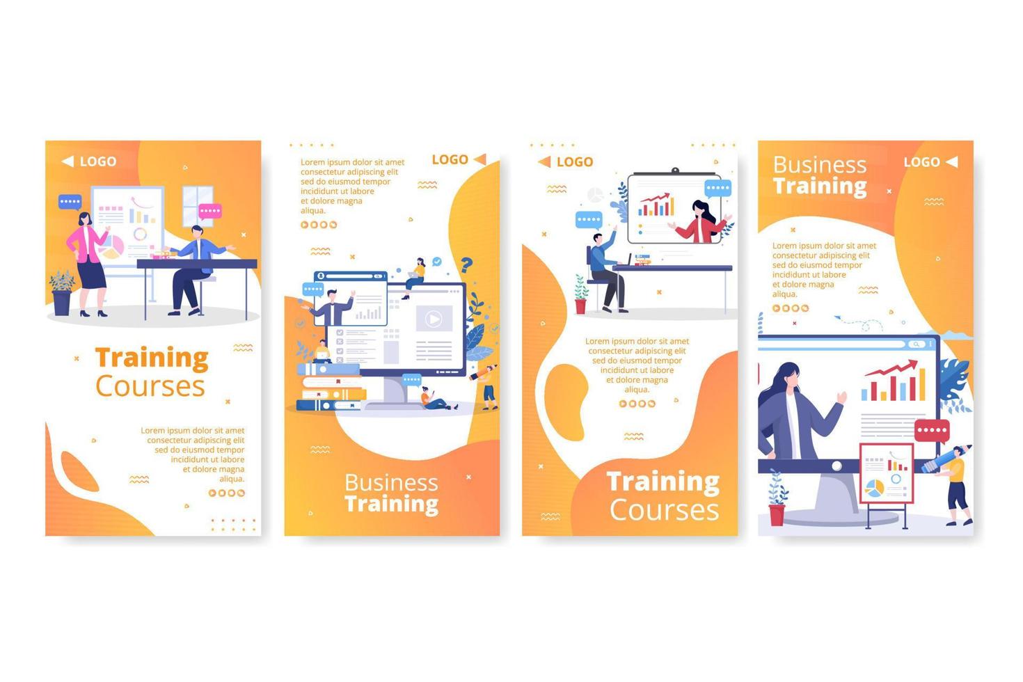 Business Online Training, Seminar or Courses Stories Template Flat Illustration Editable of Square Background for Social media or Greetings Card vector