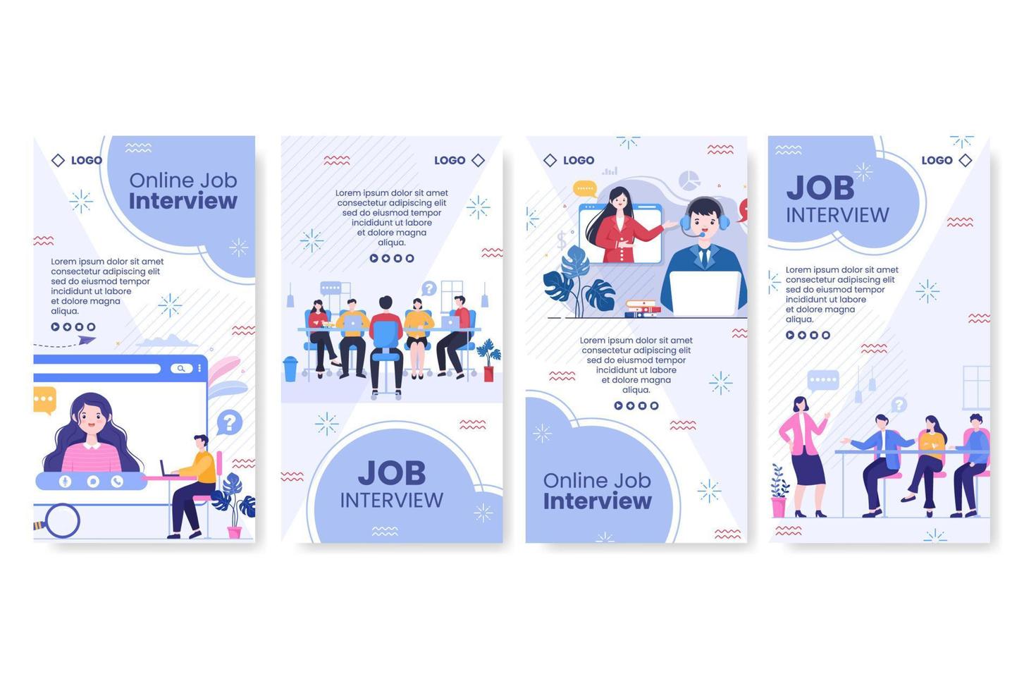 Job Interview Meeting and Candidate of Employment or Hiring Stories Template Flat Illustration Editable of Square Background for Social Media vector