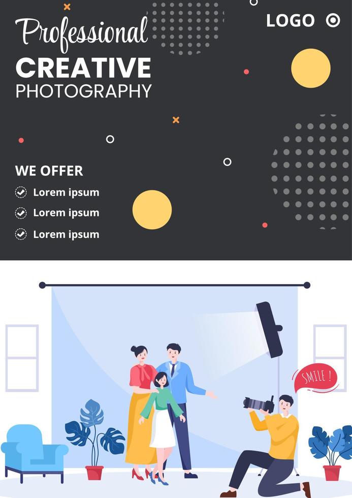 Photographer with Camera and Digital Film Equipment Flyer Template Flat Illustration Editable of Square Background for Social Media or Web vector