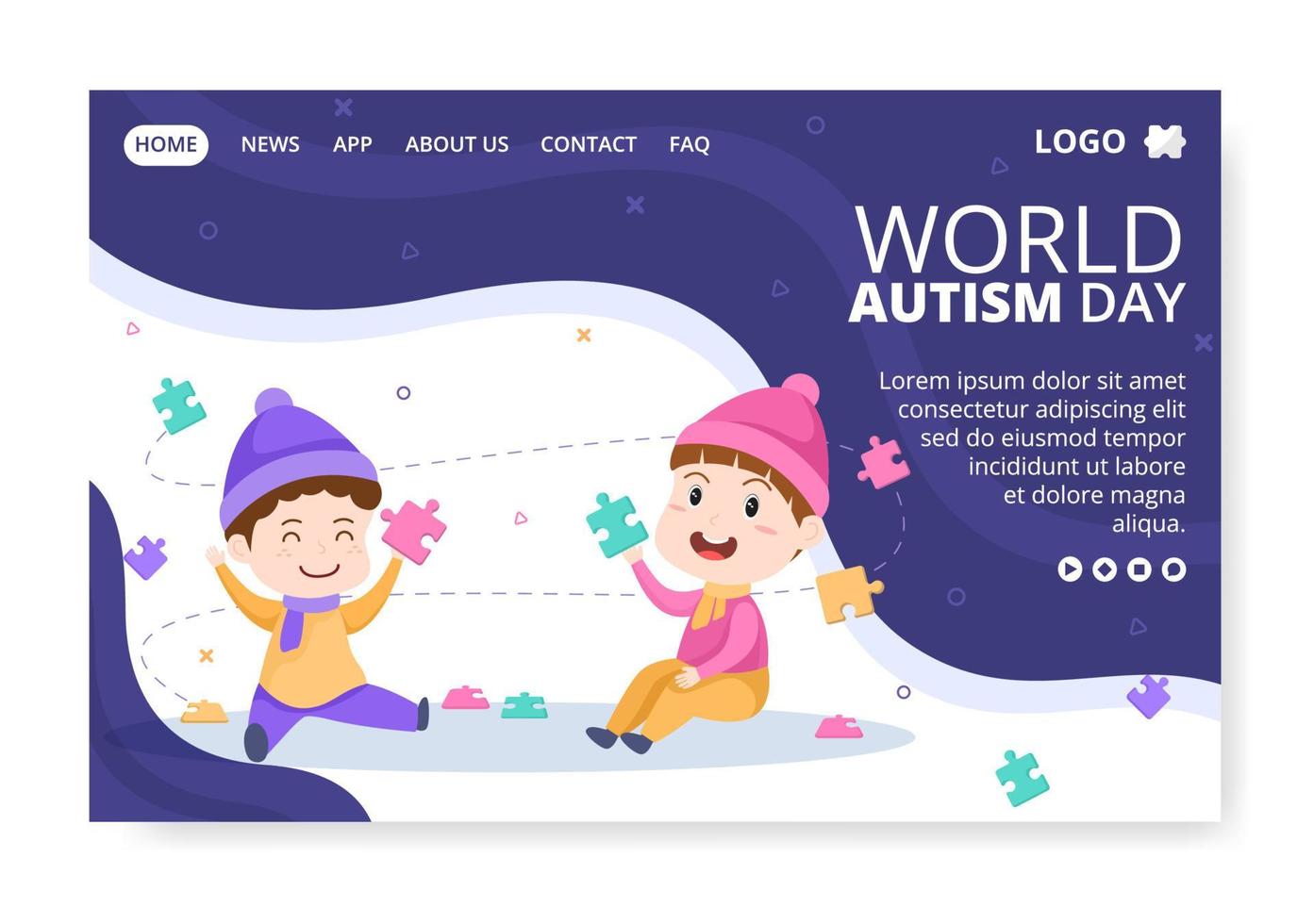 World Autism Awareness Day Landing Page Template Flat Illustration Editable of Square Background Suitable for Social media or Greetings Card vector