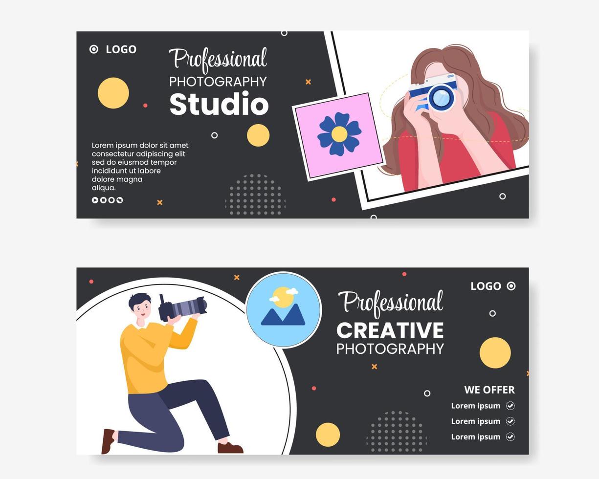 Photographer with Camera and Digital Film Equipment Banner Template Flat Illustration Editable of Square Background for Social Media or Web vector