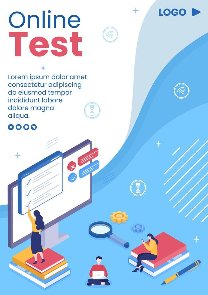 Online Testing Course Flyer Template Flat Design Illustration Editable of Square Background for Social media, E-learning and Education Concept vector