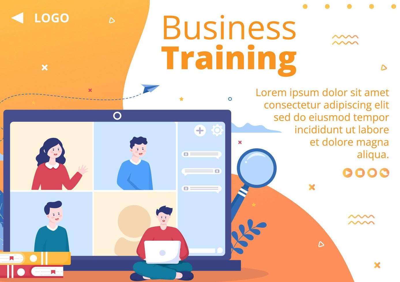 Business Online Training, Seminar or Courses Brochure Template Flat Illustration Editable of Square Background for Social media or Greetings Card vector