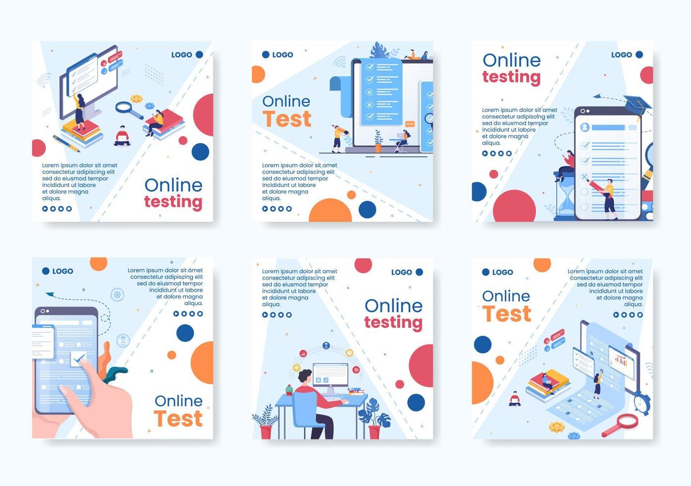 Ilustración de diseño plano de plantilla de publicación de curso de prueba en línea editable de fondo cuadrado para redes sociales, aprendizaje electrónico y concepto de educación vector