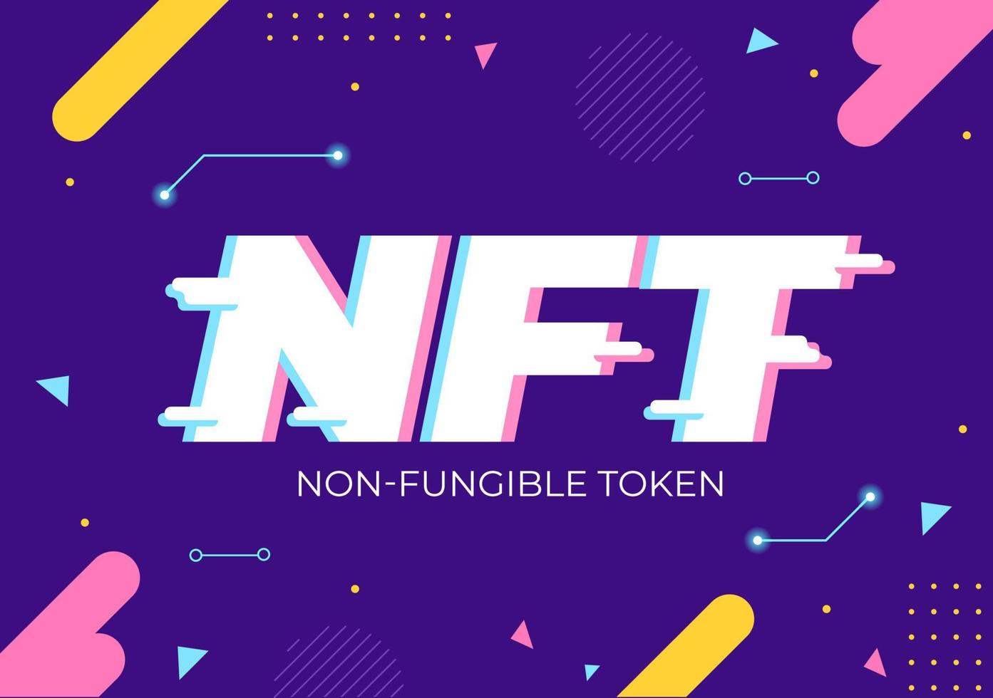 NFT Non Fungible Token Crypto Art of Converting Into Digital Network with Coin Servers for Banner or Poster in Flat Background Illustration vector