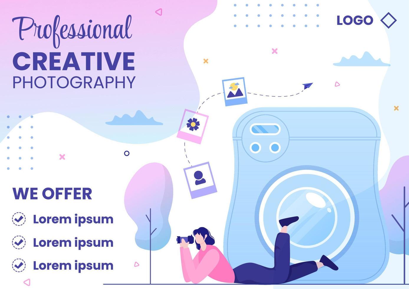 Photographer with Camera and Digital Film Equipment Brochure Template Flat Illustration Editable of Square Background for Social Media or Web vector