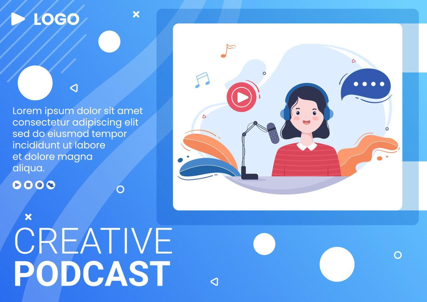 People Using Headset to Podcast Brochure Template Flat Design Illustration Editable of Square Background for Social Media or Greeting Card vector