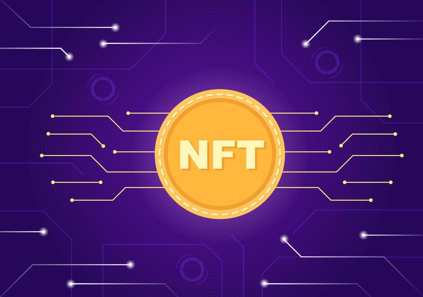 NFT Non Fungible Token Crypto Art of Converting Into Digital Network with Coin Servers for Banner or Poster in Flat Background Illustration vector