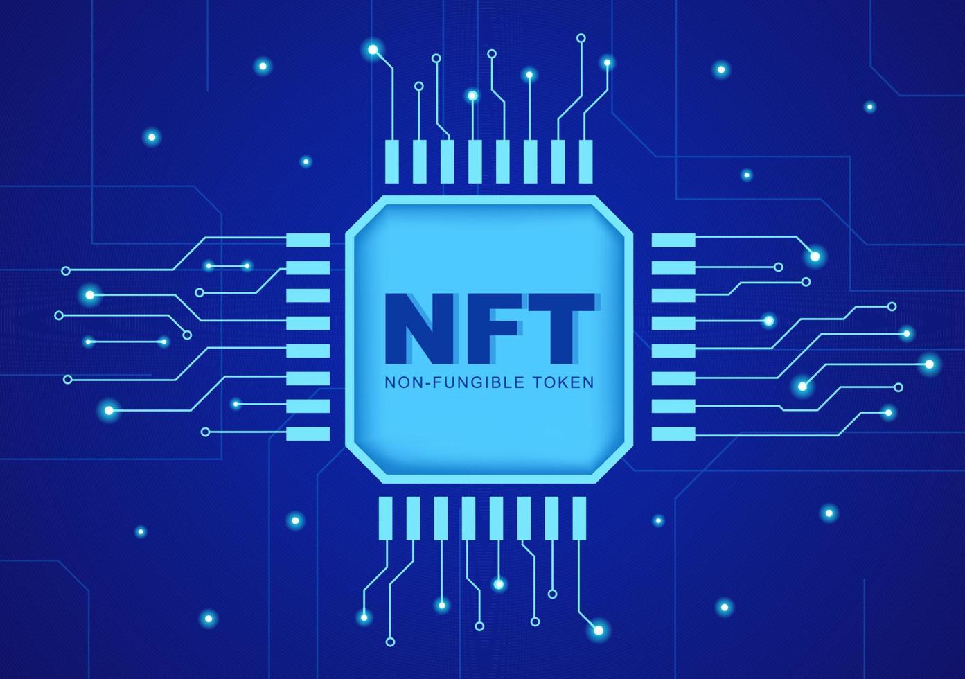 NFT Non Fungible Token Crypto Art of Converting Into Digital Network with Coin Servers for Banner or Poster in Flat Background Illustration vector