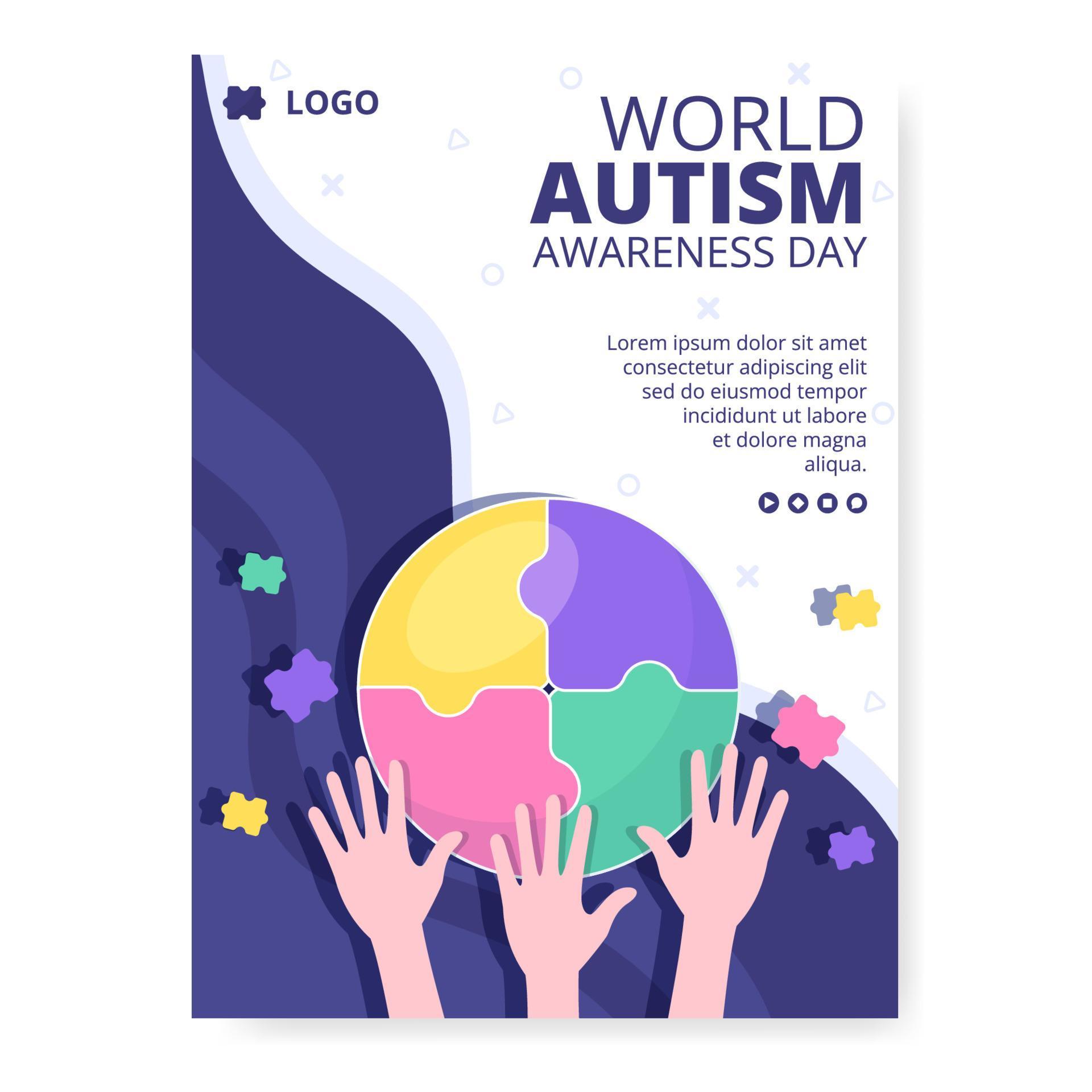 World Autism Awareness Day Poster Template Flat Illustration Editable