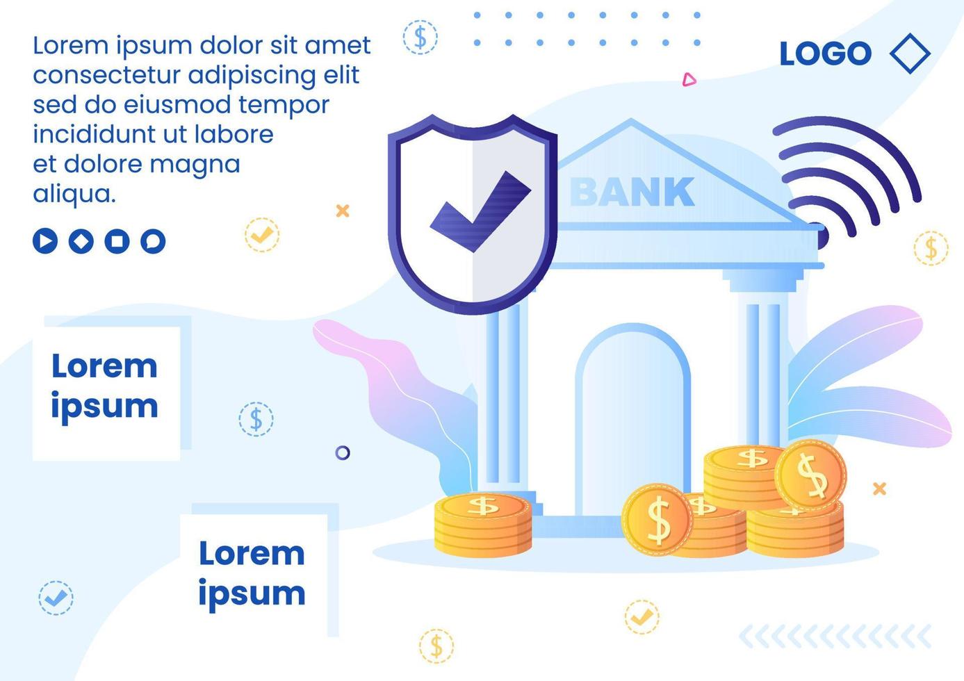 aplicación de banca electrónica en línea, billetera o plantilla de folleto de tarjeta de crédito bancaria ilustración plana editable de fondo cuadrado para transferencia y pago en redes sociales vector