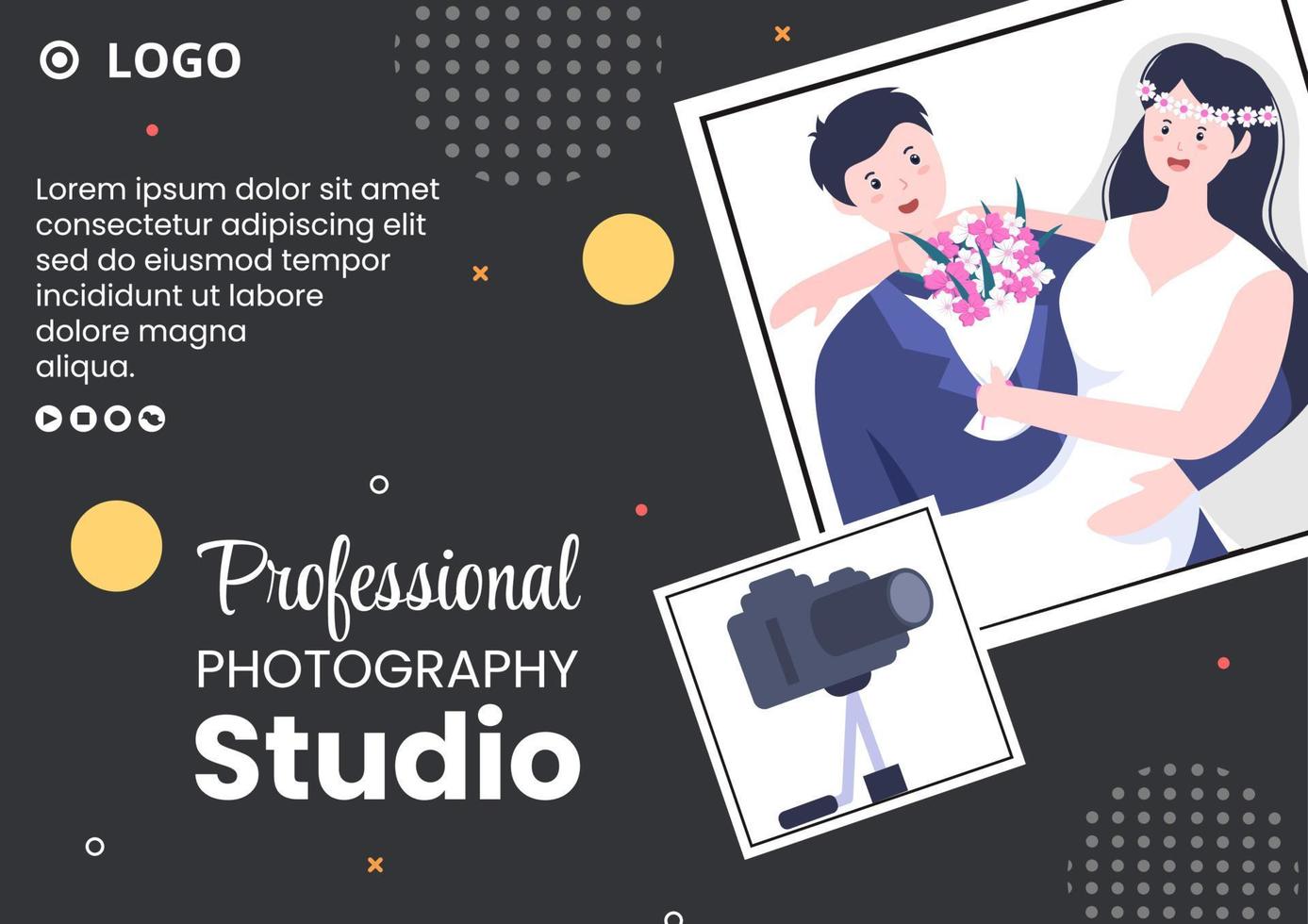 Photographer with Camera and Digital Film Equipment Brochure Template Flat Illustration Editable of Square Background for Social Media or Web vector