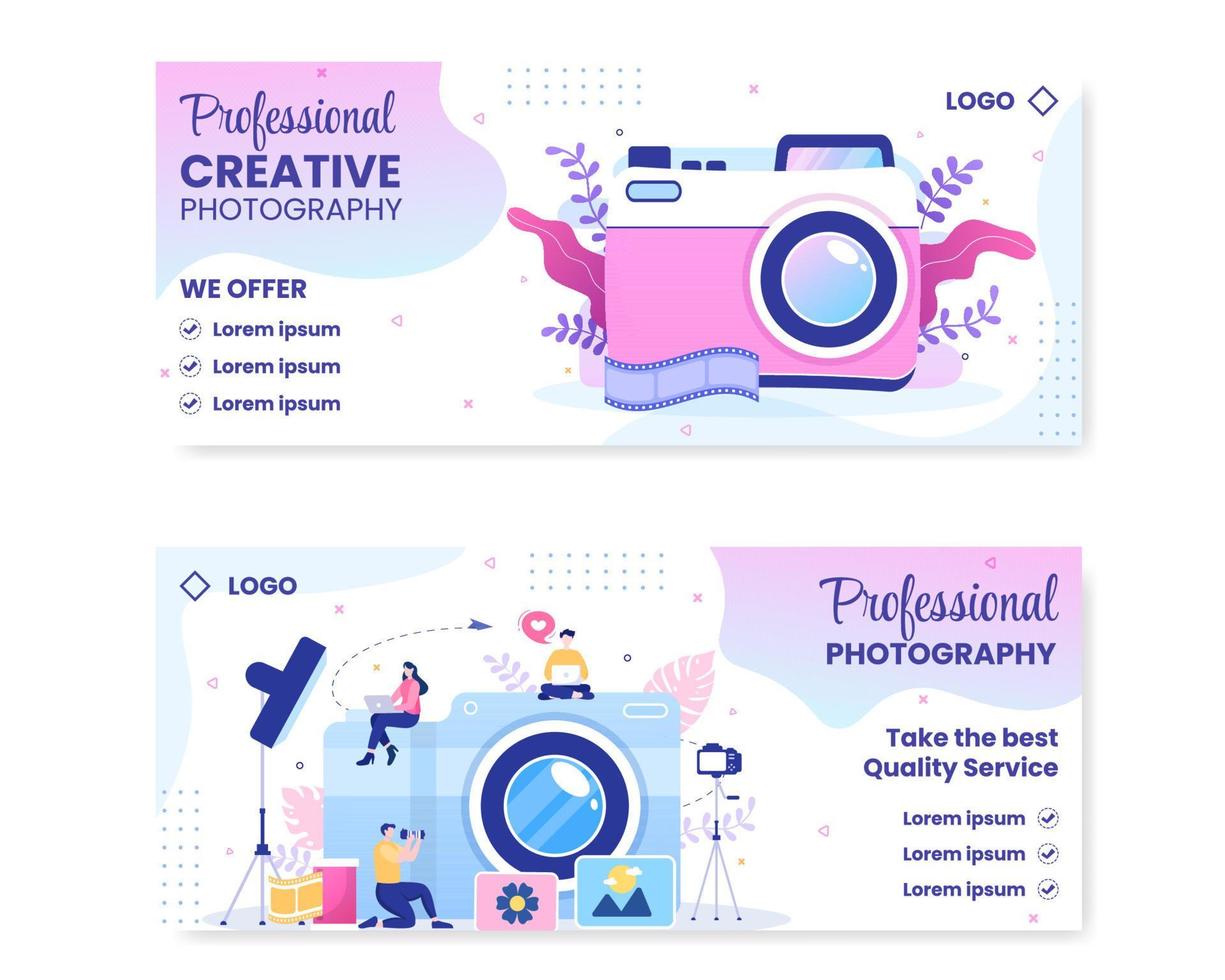 Photographer with Camera and Digital Film Equipment Banner Template Flat Illustration Editable of Square Background for Social Media or Web vector