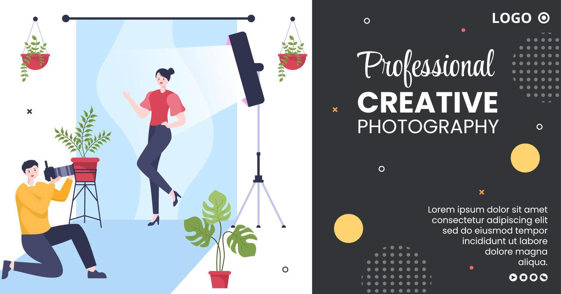 Photographer with Camera and Digital Film Equipment Post Template Flat Illustration Editable of Square Background for Social Media or Web vector