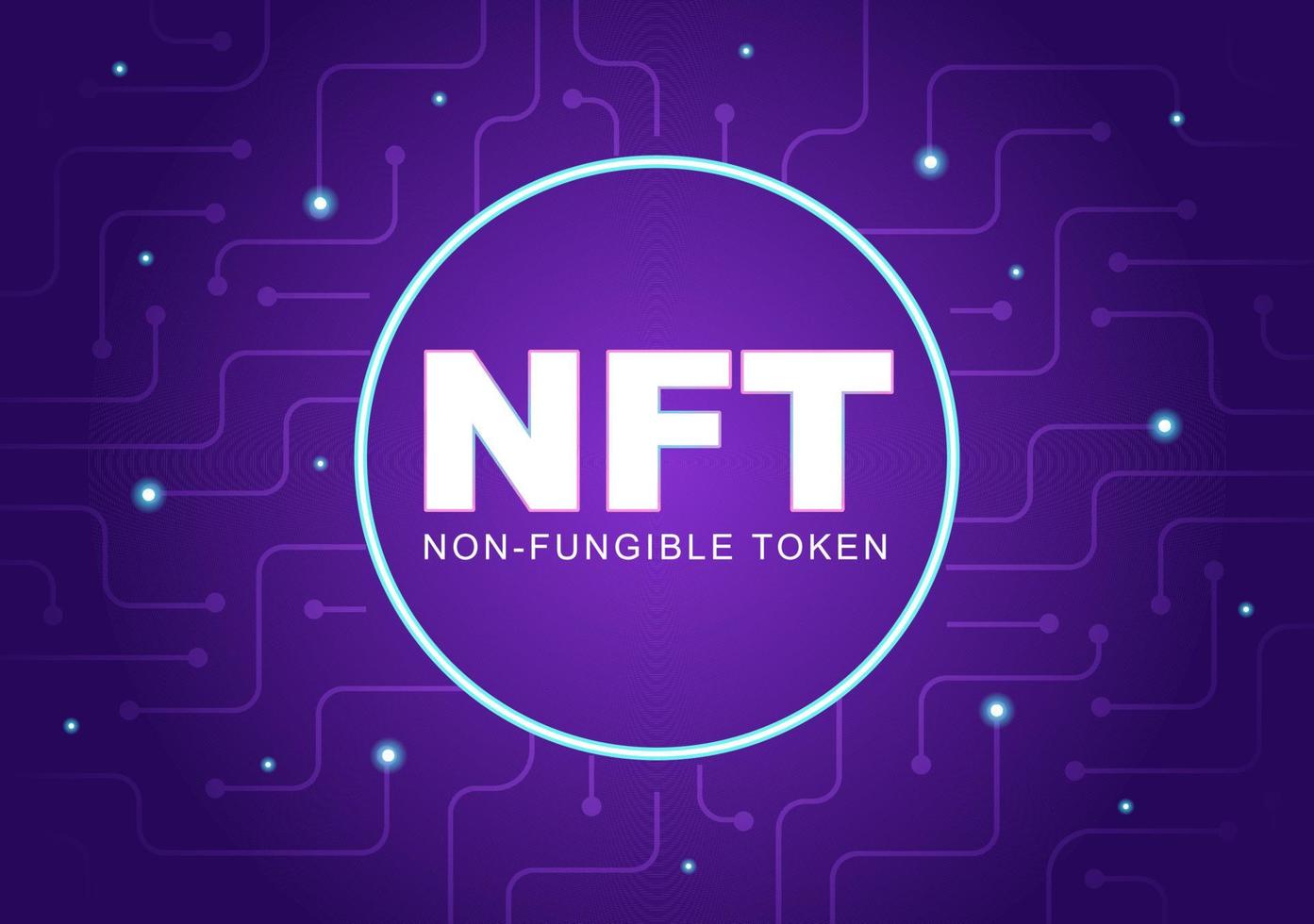 NFT Non Fungible Token Crypto Art of Converting Into Digital Network with Coin Servers for Banner or Poster in Flat Background Illustration vector