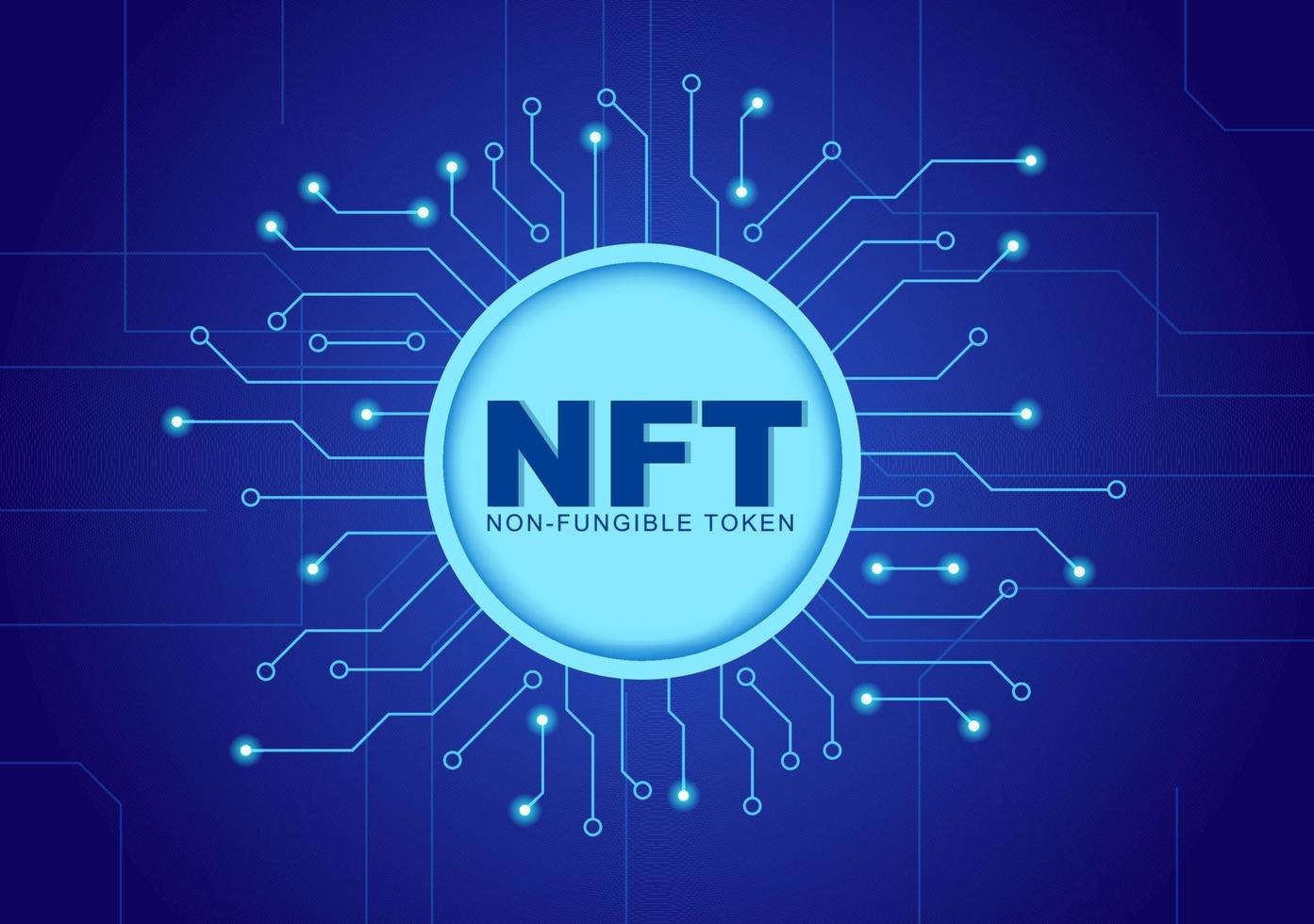 NFT Non Fungible Token Crypto Art of Converting Into Digital Network with Coin Servers for Banner or Poster in Flat Background Illustration vector