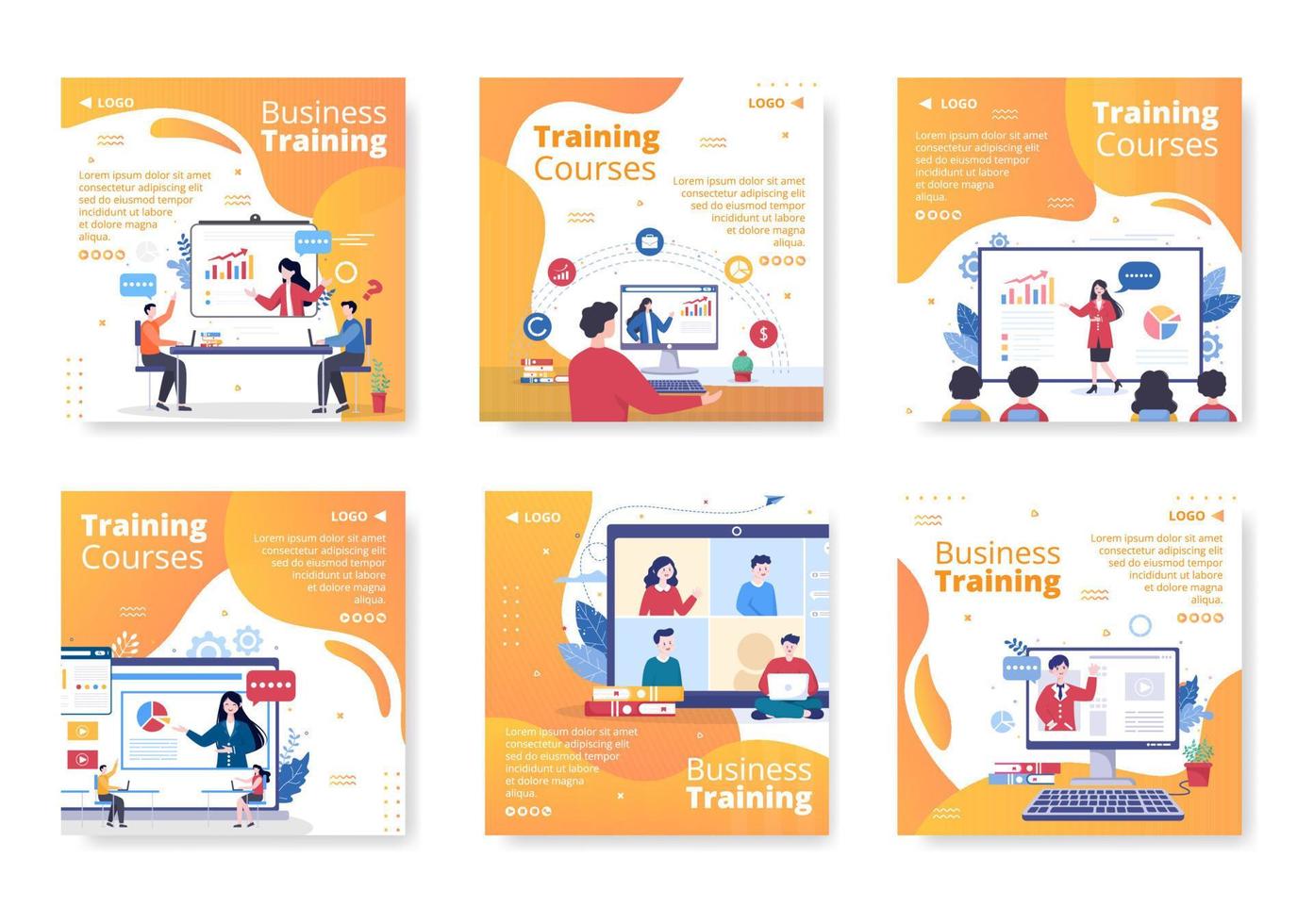 Business Online Training, Seminar or Courses Post Template Flat Illustration Editable of Square Background for Social media or Greetings Card vector
