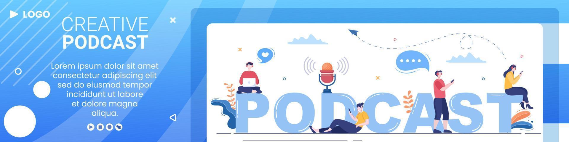 People Using Headset to Podcast Banner Template Flat Design Illustration Editable of Square Background for Social Media or Greeting Card vector