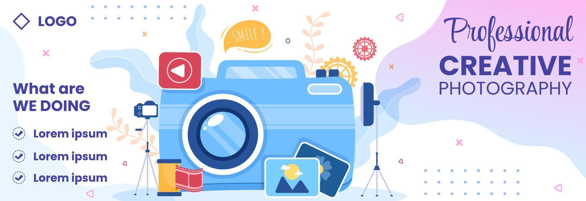 Photographer with Camera and Digital Film Equipment Cover Template Flat Illustration Editable of Square Background for Social Media or Web vector