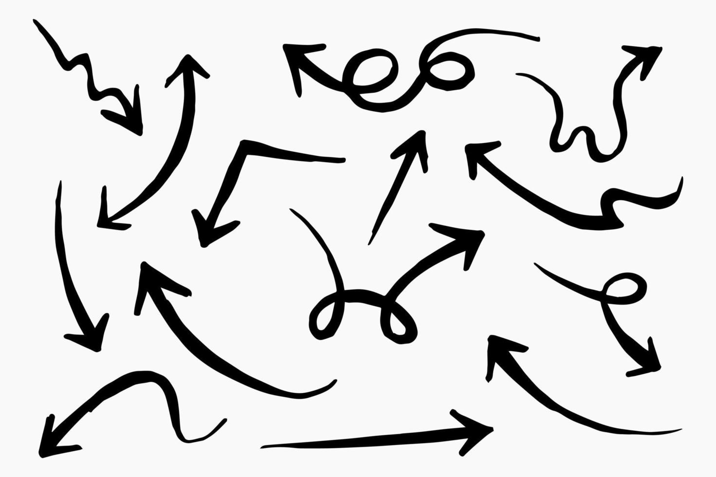 hand drawn arrow icon set. Doodle vector illustration.