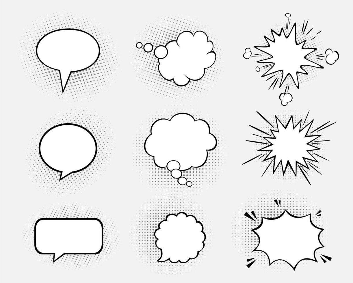 Retro empty comic bubbles and elements set. vector