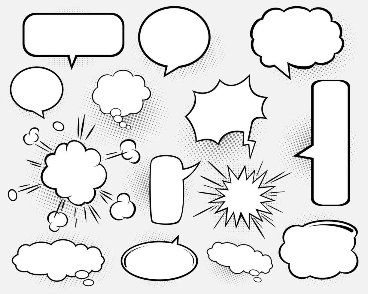 Retro empty comic bubbles and elements set. vector