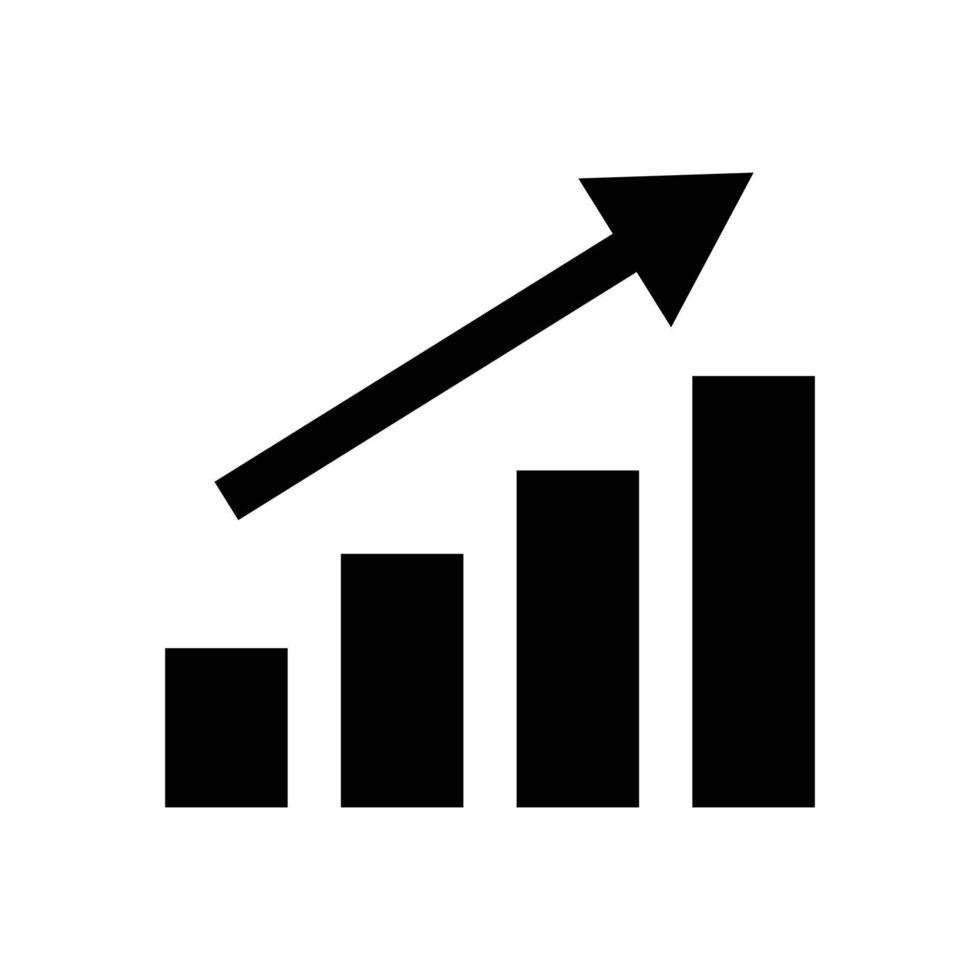 Rising arrow and bar graph silhouette icon. Vector. vector