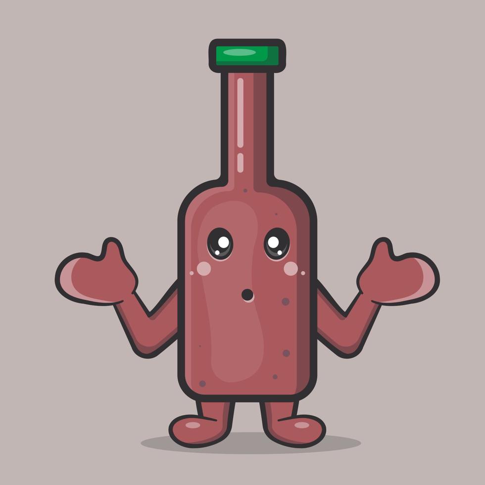 mascota de personaje de botella de cerveza kawaii con gesto confuso caricatura aislada en estilo plano vector