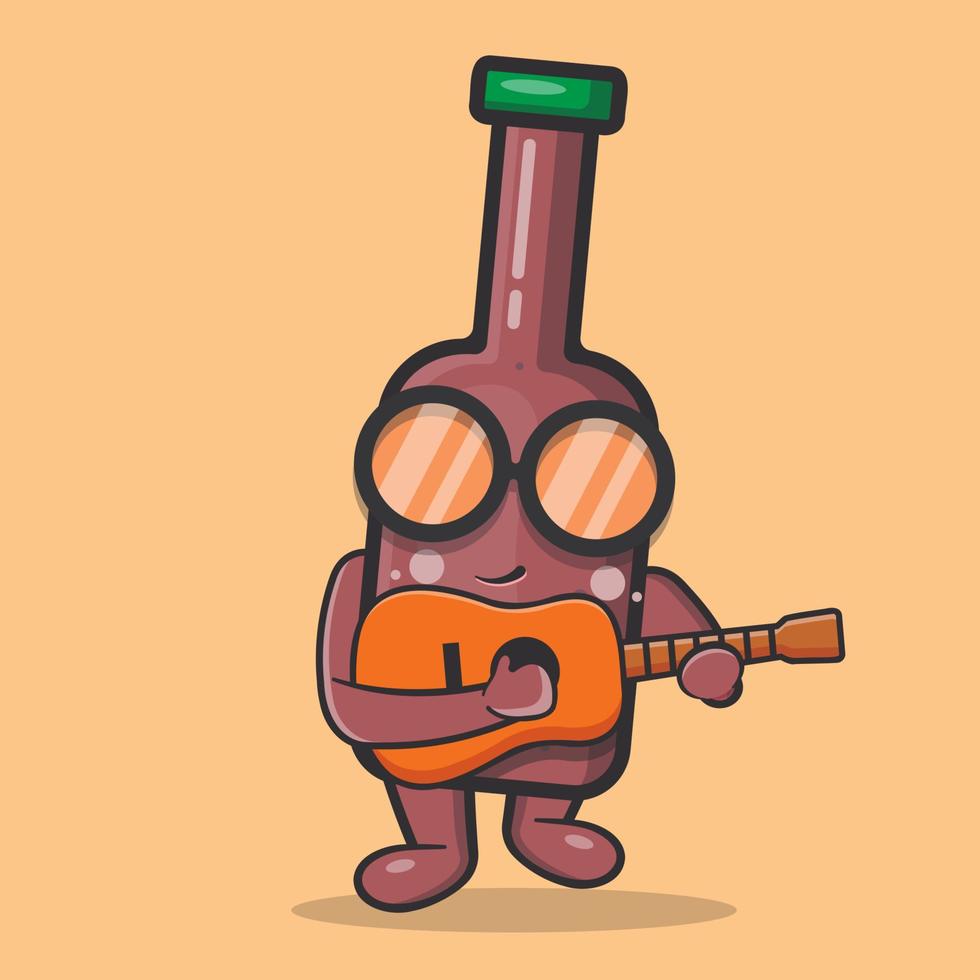 lindo personaje de botella de cerveza mascota tocando guitarra dibujos animados aislados en estilo plano vector