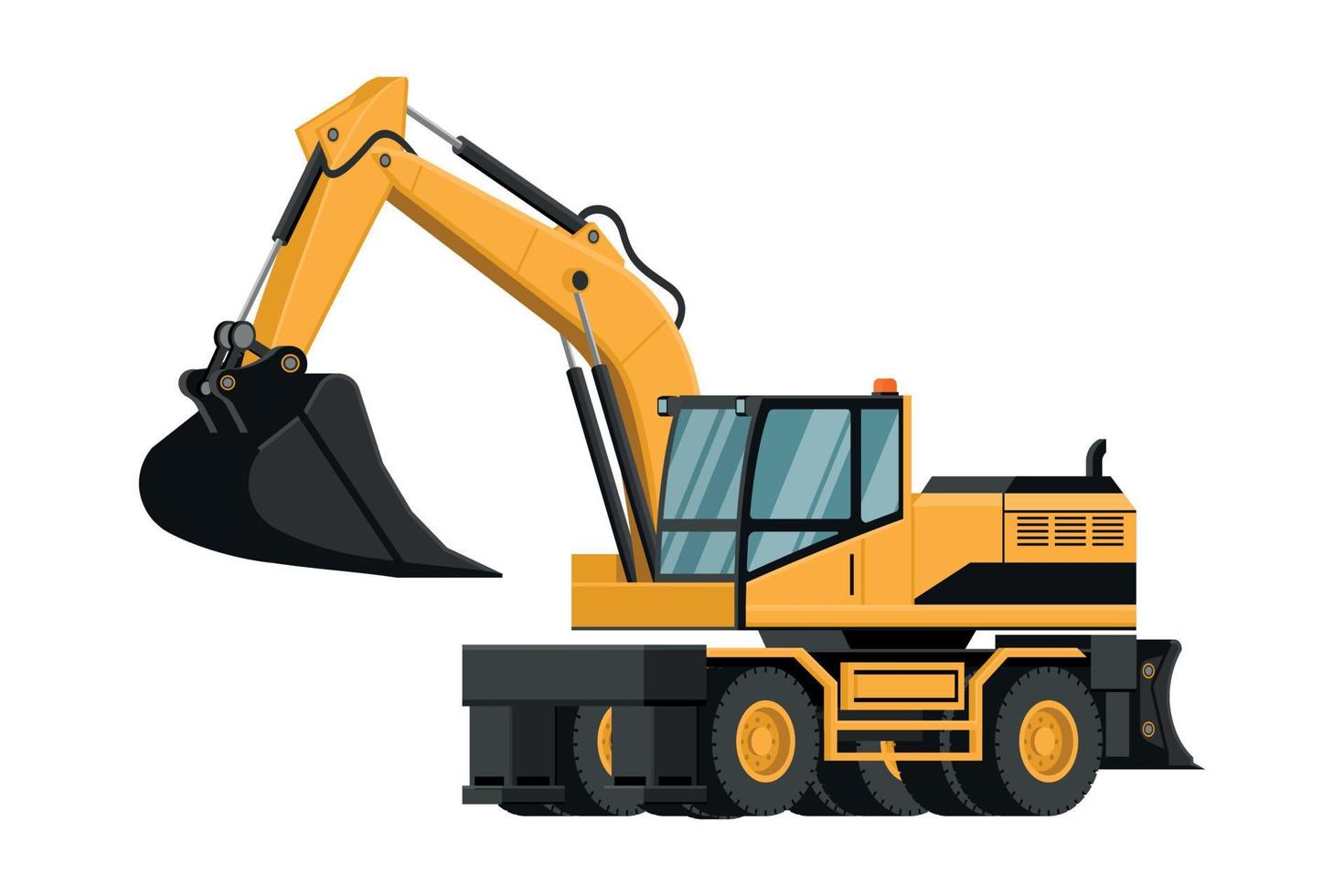 3d heavy machinery of yellow wheeled excavator for construction work on white background vector