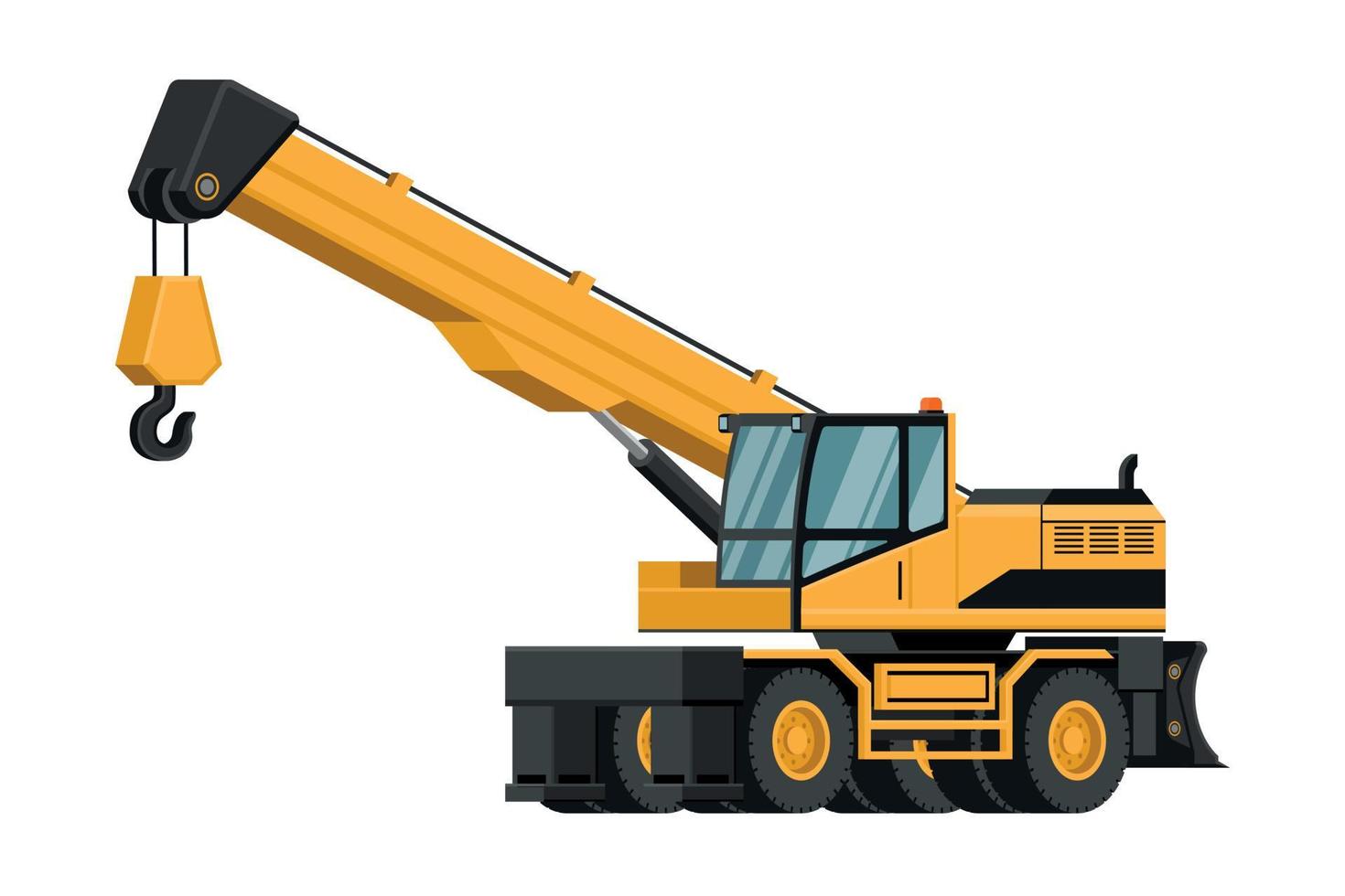 3d heavy machinery with yellow telescopic crane wheels on white background. vector