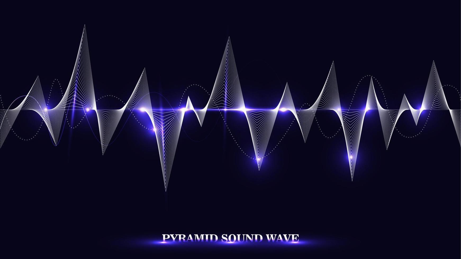 Glowing pyramid sound wave with dotted frequency lines and neon effects style. Smoldering lines composition wallpaper. vector