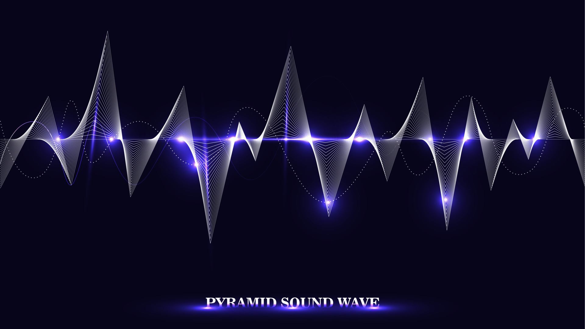 Glowing pyramid sound wave with dotted frequency lines and neon effects
