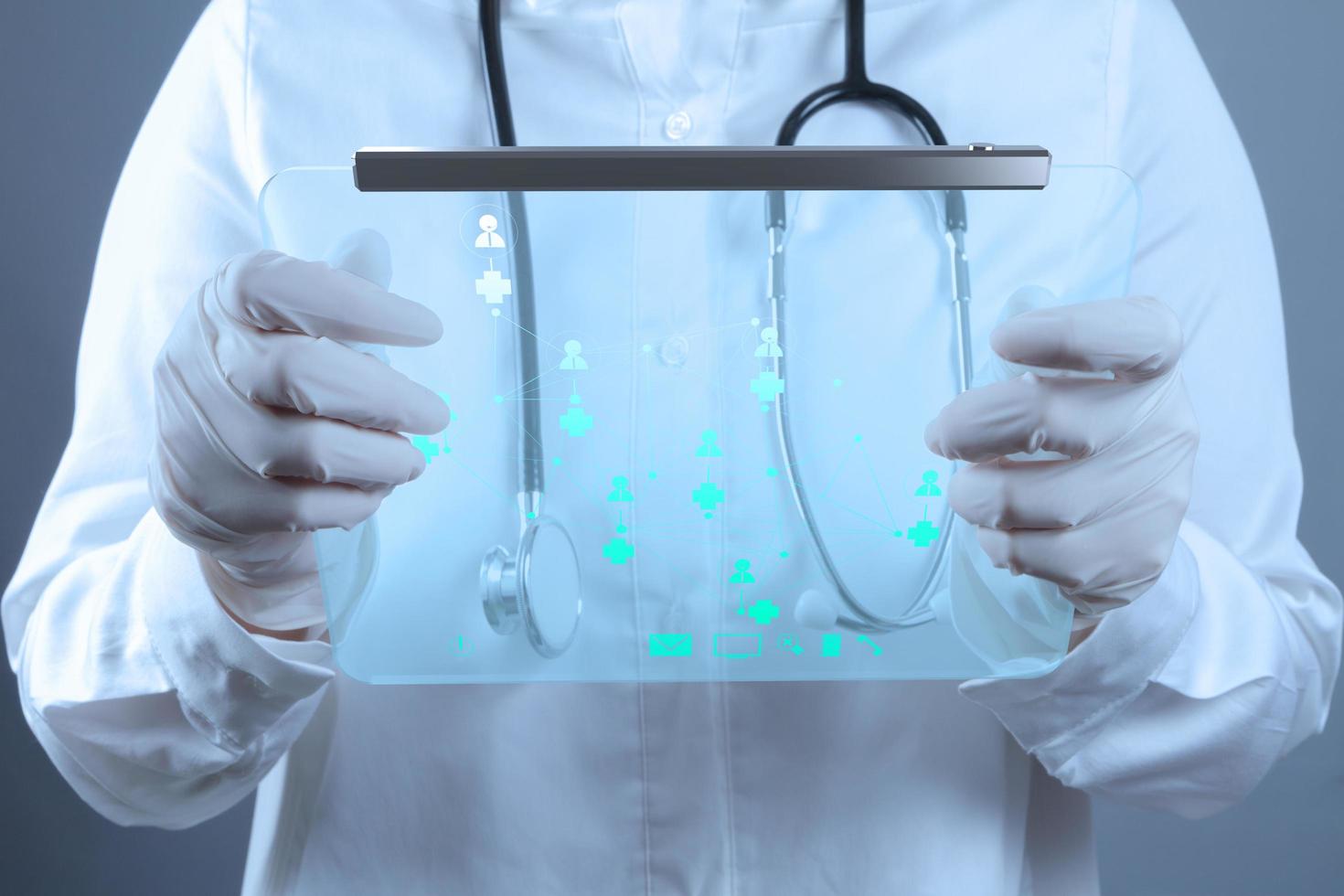 Medicine doctor working with modern computer interface as concept photo