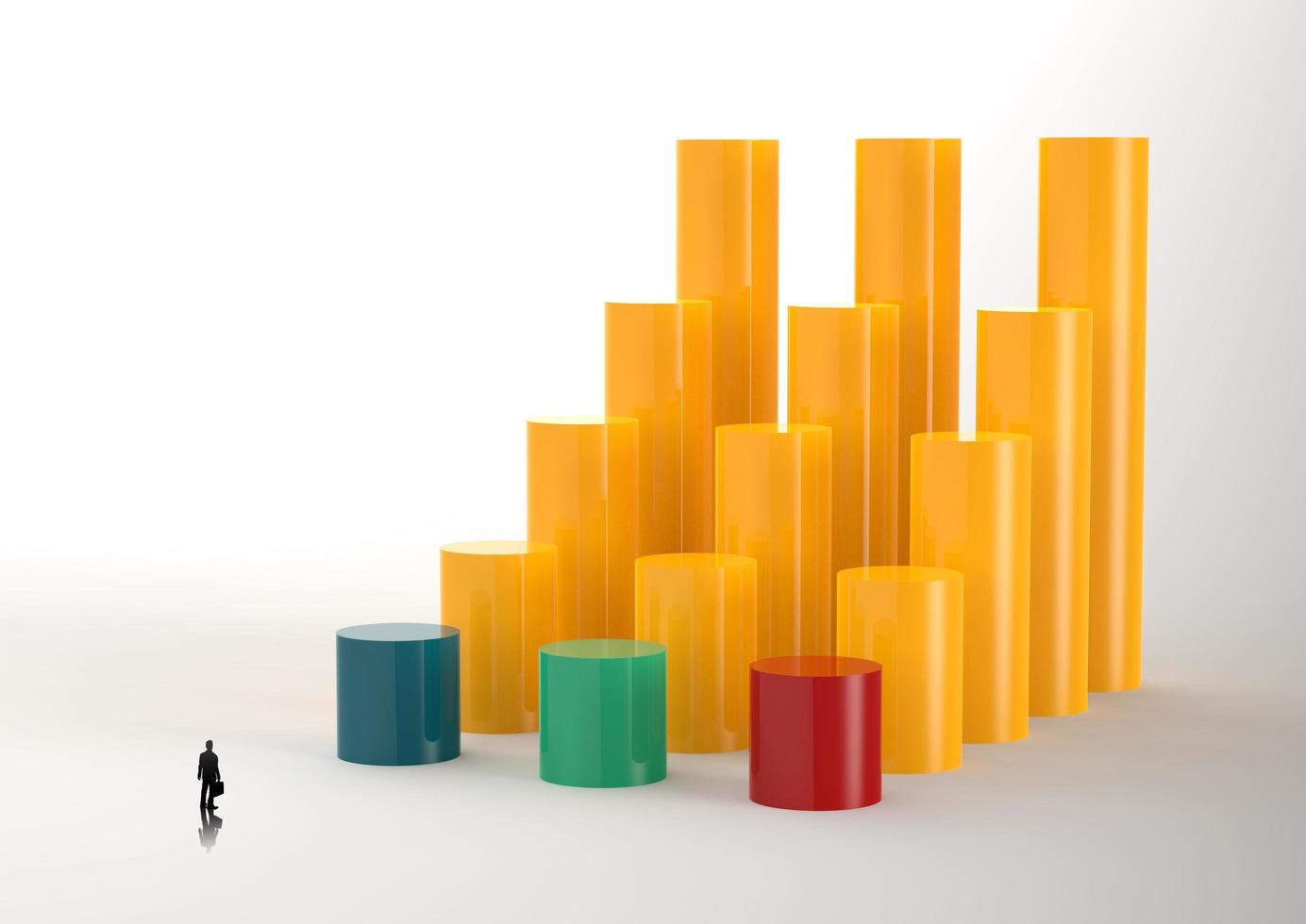 hombre de negocios que mira el gráfico de barras 3d y el crecimiento del gráfico como concepto foto