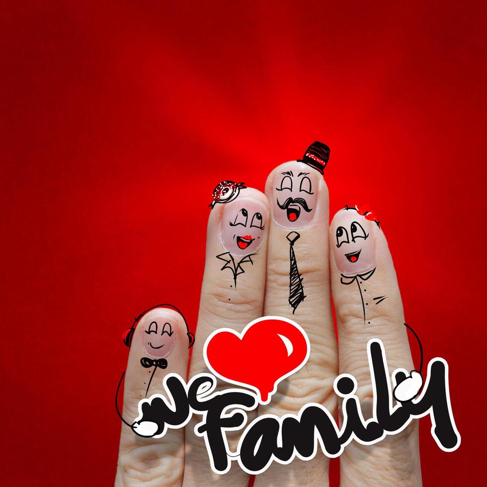 the happy finger family holding we love family word photo