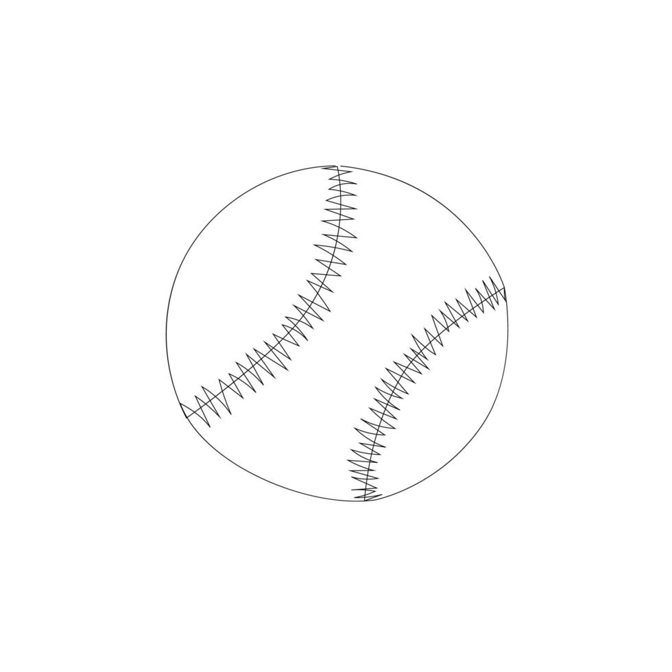 logotipo de símbolo de pelota de béisbol de cuero de dibujo de línea continua única. decoración para carteles, parches, estampados para ropa, emblemas. ilustración vectorial de dibujo de una línea. vector